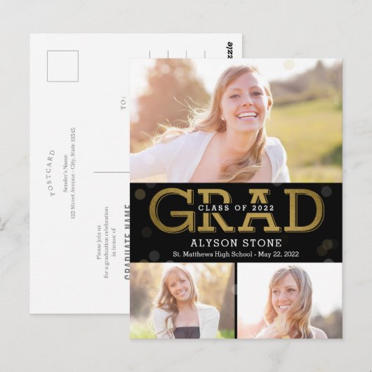 Bokeh Collage EDITABLE COLOR Abschluss Postkarte (Vorne/Hinten)