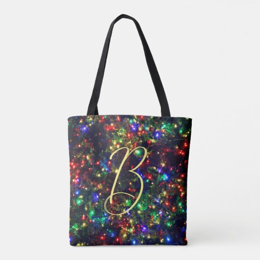 Bokeh Colorful BurChristmas Lights Monogram Tasche (Rückseite)