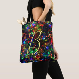 Bokeh Colorful BurChristmas Lights Monogram Tasche