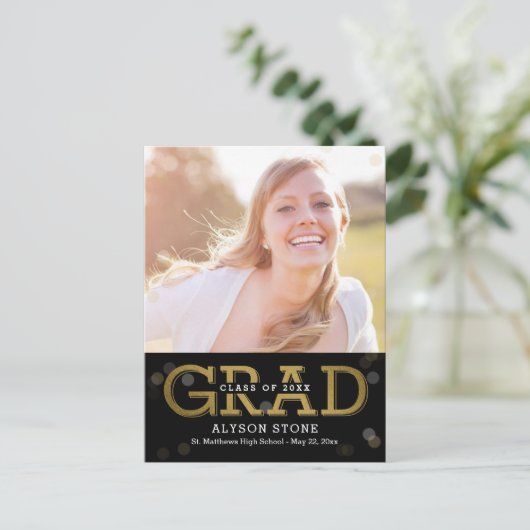 Bokeh EDITABLE Foto Abschluss Postkarte (Stehend Vorderseite)