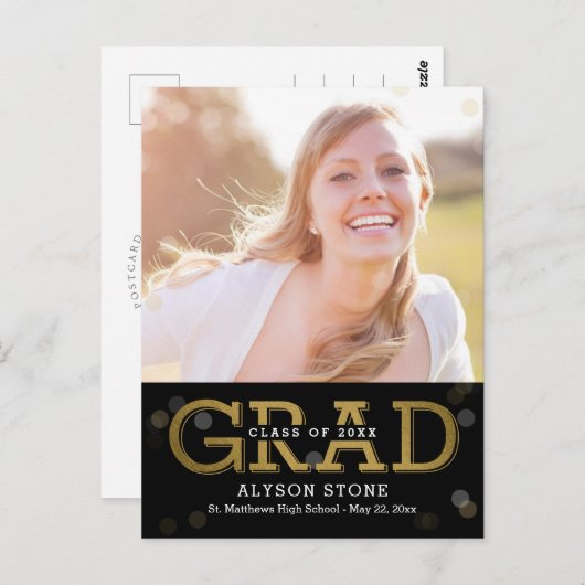 Bokeh EDITABLE Foto Abschluss Postkarte (Vorne/Hinten)