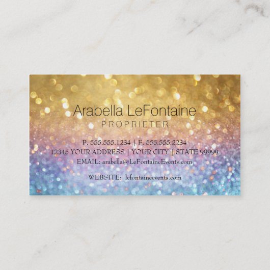 Bokeh Elegante Events Business Card Glitzer Visitenkarte (Rückseite)