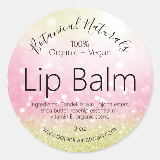 Bokeh Funkelnd Pink Gold Lip Balm Labels Runder Aufkleber (Vorderseite)
