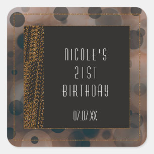 Bokeh Glam Brown Beige & Gold Gefälligkeitskleber Quadratischer Aufkleber