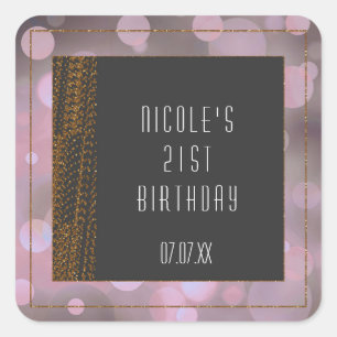 Bokeh Glam Pink Gray & Gold Gefälligkeitskleber Quadratischer Aufkleber