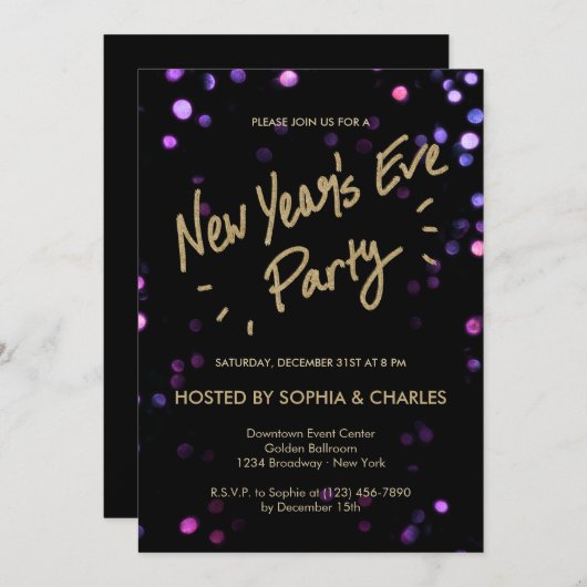 Bokeh Glam Silvester-Party Einladung (Vorne/Hinten)