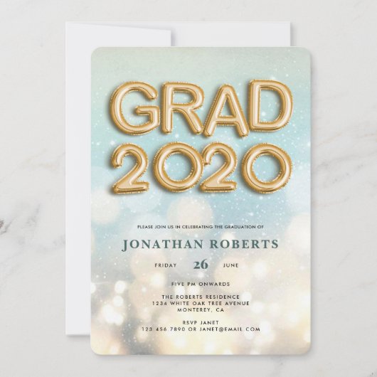 Bokeh Gold Foil Grad 2020 Einladung (Vorderseite)