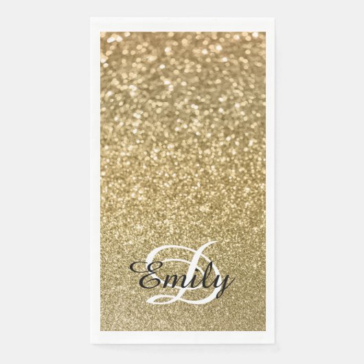 Bokeh Gold Glitzer Black and White Monogram Serviette (Vorderseite)