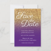 Bokeh Gold Glitzer Royal Lila Ombre Save The Date (Vorderseite)