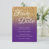 Bokeh Gold Glitzer Royal Lila Ombre Save The Date (Stehend Vorderseite)