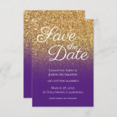Bokeh Gold Glitzer Royal Lila Ombre Save The Date (Vorne/Hinten)