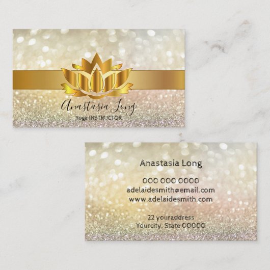 Bokeh Gold, Lotus Blume Yoga Instructor Business Visitenkarte (Vorne/Hinten)