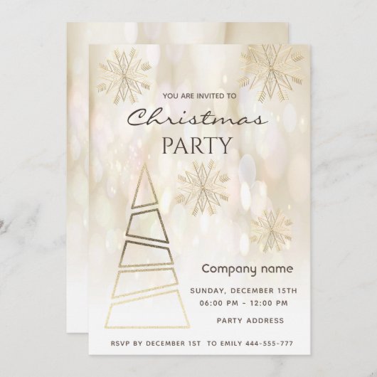 Bokeh Gold Schneeflocken Weihnachts-Party Einladung (Vorne/Hinten)