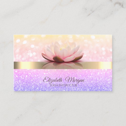 Bokeh Gold Stripe Lotus Blume Yoga Instructor Visitenkarte (Vorderseite)