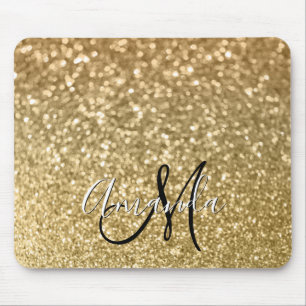 Bokeh Golden Glitter Schwarz-Weiß-Monogramm Mousepad