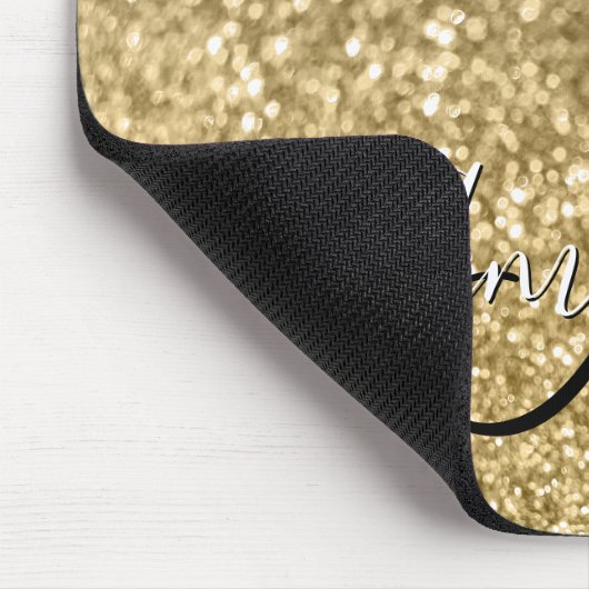 Bokeh Golden Glitzer Black and White Monogram Mousepad (Ecke)