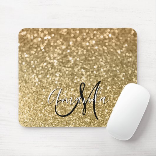 Bokeh Golden Glitzer Black and White Monogram Mousepad (Mit Mouse)