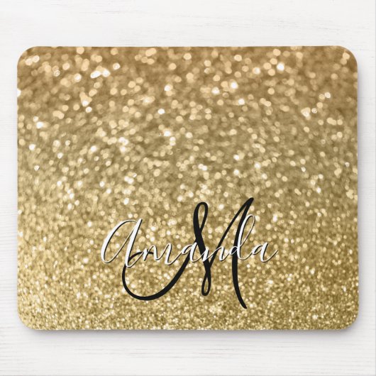 Bokeh Golden Glitzer Black and White Monogram Mousepad (Vorne)