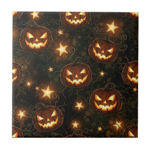 Bokeh Halloween Nahtlos   Leuchtender Kürbis Fliese