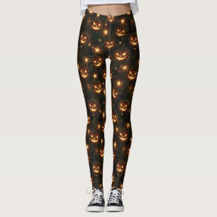 Bokeh Halloween Nahtlos   Leuchtender Kürbis Leggings