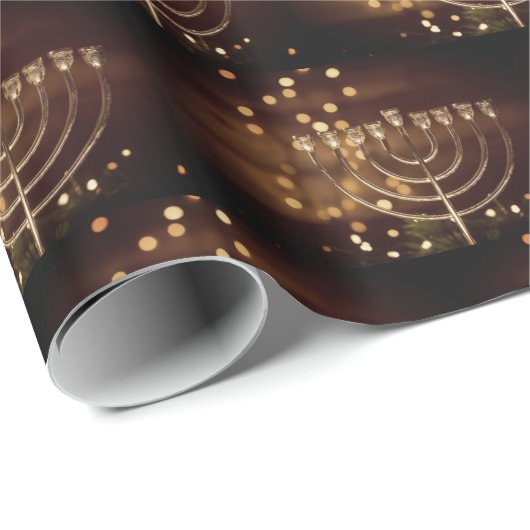 🕎 Bokeh Hanukka Menorah Geschenkpapier (Rolleneckpunkt)