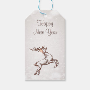 Bokeh Happy New Year Rentier Gift Tags Geschenkanhänger