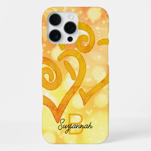 Bokeh Hintergrund Gold Linked Heart Monogram iPhone Hülle (Rückseite)