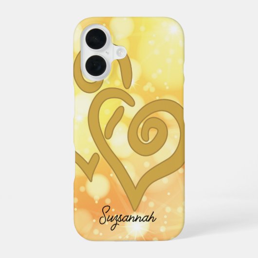 Bokeh Hintergrund Gold Linked Herz iPhone 16 Hülle (Rückseite)