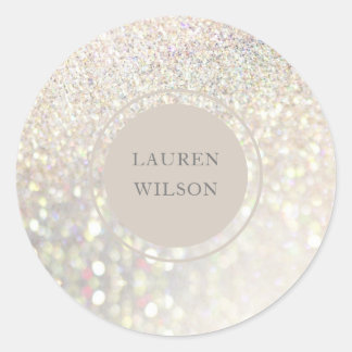 bokeh iridescent Glitzer Monogramm Runder Aufkleber