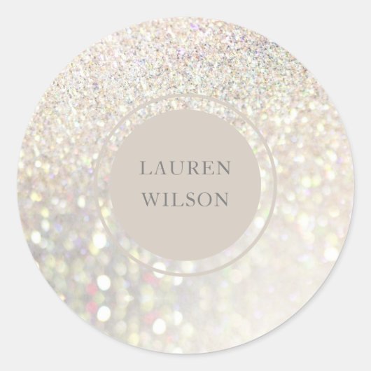 bokeh iridescent Glitzer Monogramm Runder Aufkleber (Vorderseite)