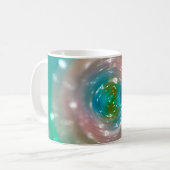 Bokeh-Licht, schimmerndes, verschwommenes Fleckenl Kaffeetasse (Vorderseite Links)