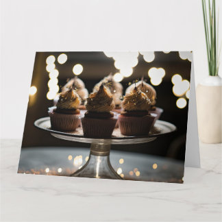 Bokeh-Lichter-Cupcakes auf Tablett Karte