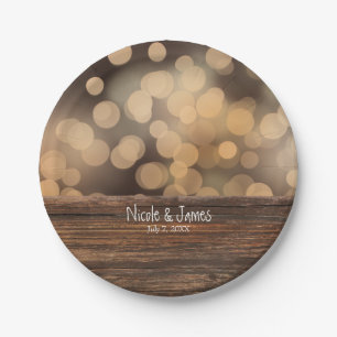 Bokeh-Lichter & Holz Rustikale Hochzeit mit Funkel Pappteller