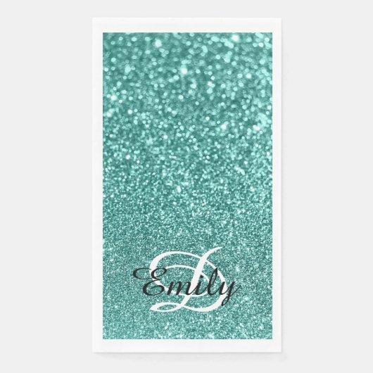 Bokeh Light Aquamarin Glitzer Personalisiert Monog Serviette (Vorderseite)