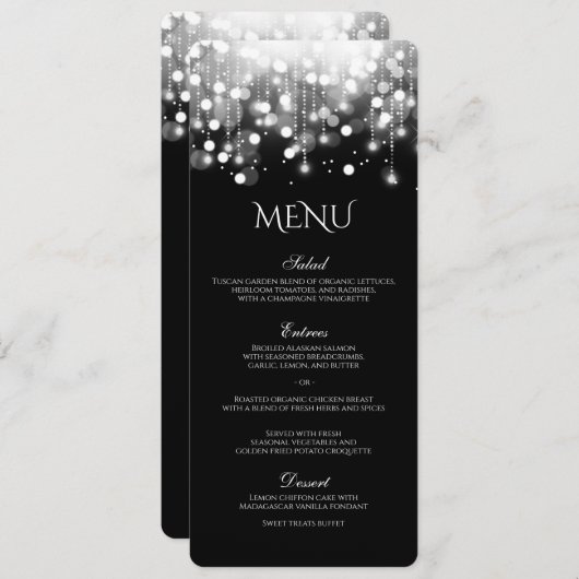 Bokeh Lights Black and White Menu Menükarte (Vorne/Hinten)