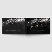 Bokeh Lights Black Silver Script Elegante Hochzeit Gästebuch (Voll)