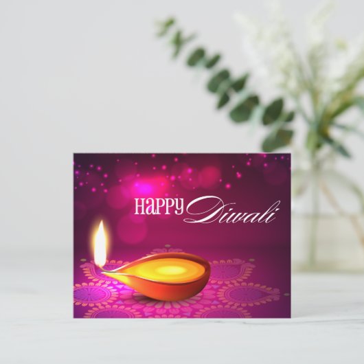 Bokeh Lights Diwali Lamp Postkarte (Stehend Vorderseite)