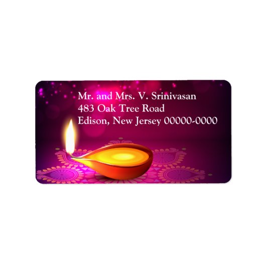 Bokeh Lights Diwali Lamp Rückkehr Adressaufkleber (Vorne)