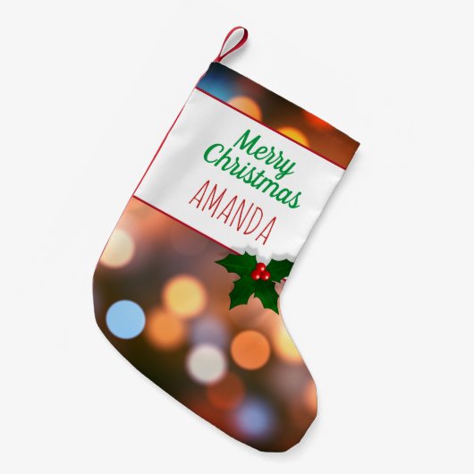 Bokeh Lights Festive Personalizable Kleiner Weihnachtsstrumpf (Vorderansicht (hängend))