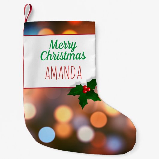 Bokeh Lights Festive Personalizable Kleiner Weihnachtsstrumpf (Vorderseite)