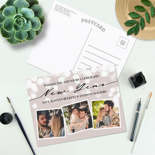 Bokeh Lights | Neujahr 3 FotoCollage Feiertagspostkarte