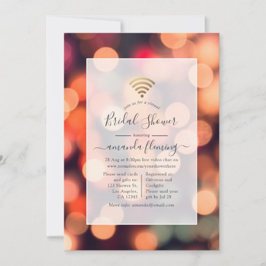 Bokeh Lights Virtual Shower Einladung (Vorderseite)