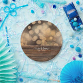 Bokeh Lights & Wood Rustic Sparkle Wedding Pappteller (Party)