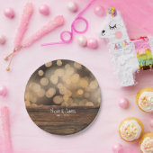 Bokeh Lights & Wood Rustic Sparkle Wedding Pappteller (Party)