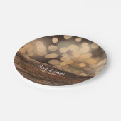 Bokeh Lights & Wood Rustic Sparkle Wedding Pappteller (Schrägansicht)