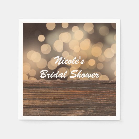 Bokeh Lights & Wood Rustic Sparkle Wedding Serviette (Vorderseite)