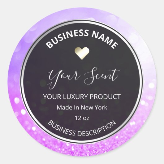 Bokeh Lila Blue Silver Glitzer Soy Candle Labels Runder Aufkleber (Vorderseite)