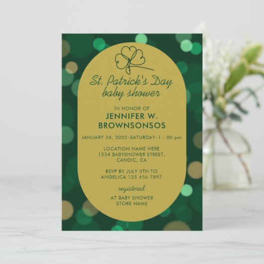 Bokeh Lucky St Patricks Day Celebration Einladung (Stehend Vorderseite)