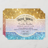 Bokeh Movie Premier Ticket Style Gold Blue Sparkon Einladung (Vorne/Hinten)