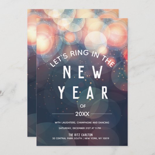 Bokeh-Nachtlicht-Neujahr-Party Einladung (Vorne/Hinten)